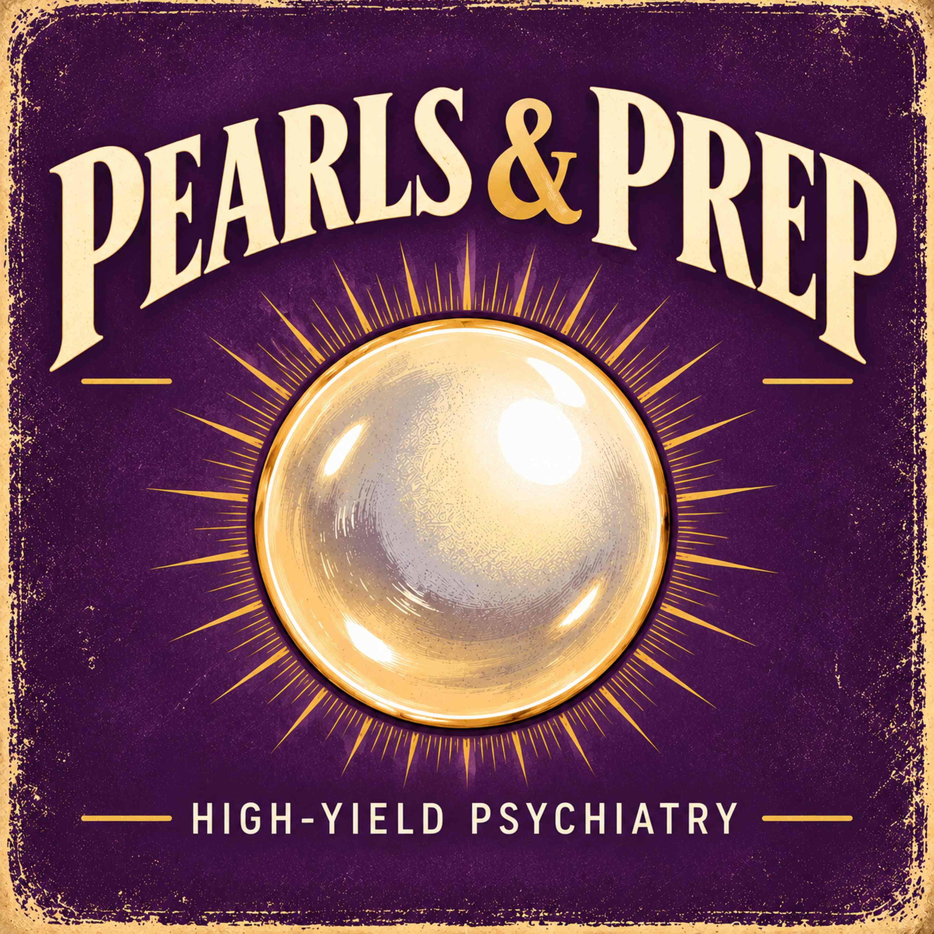 Pearls and Prep podcast cover art — a golden pearl medallion on deep purple